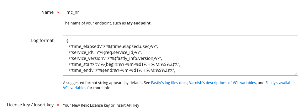 Fastly Log Format Configuration